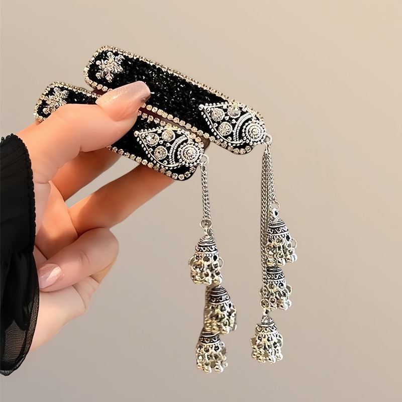 银色时尚民族风铃铛流苏甜美前额小发卡女高级感时尚侧边夹