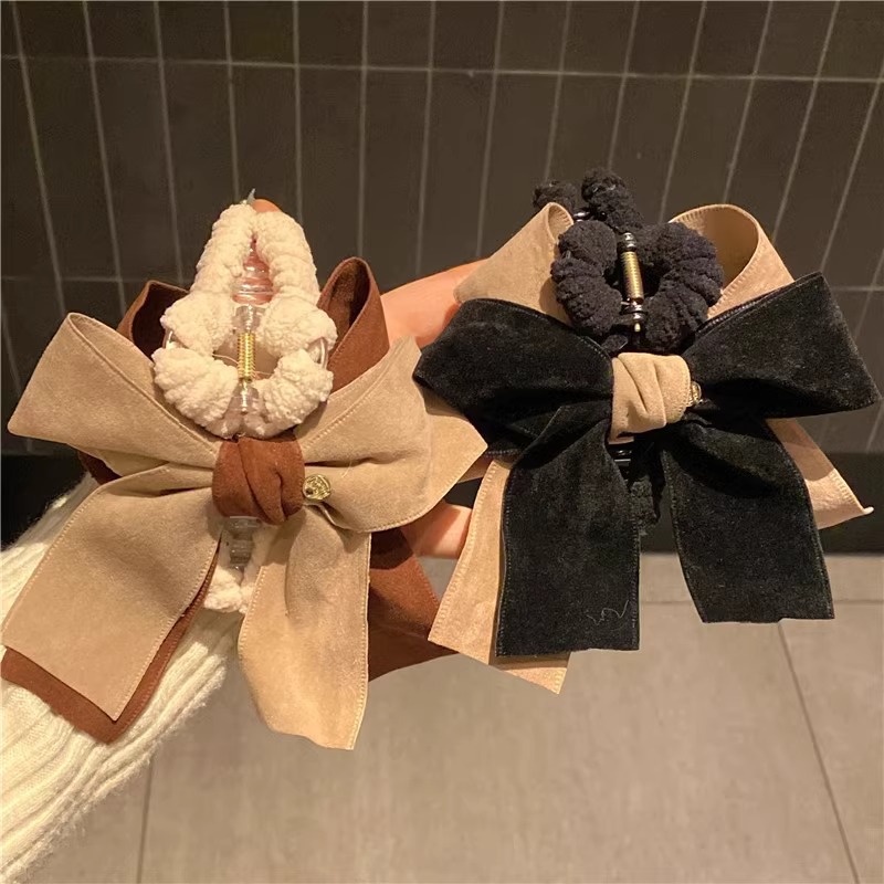 毛绒抓夹蝴蝶结发夹后脑勺秋冬高级感2025年新款鲨鱼夹子头饰