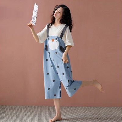 凉感睡衣连体少女生夏季薄款纯棉宽松孕妇可爱卡通睡裙家居服