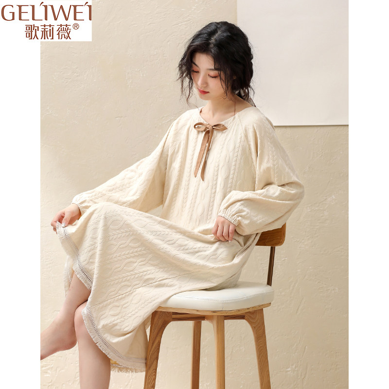 女士睡裙春秋季长袖高级感中长款家居服甜美公主风宽松睡衣夏