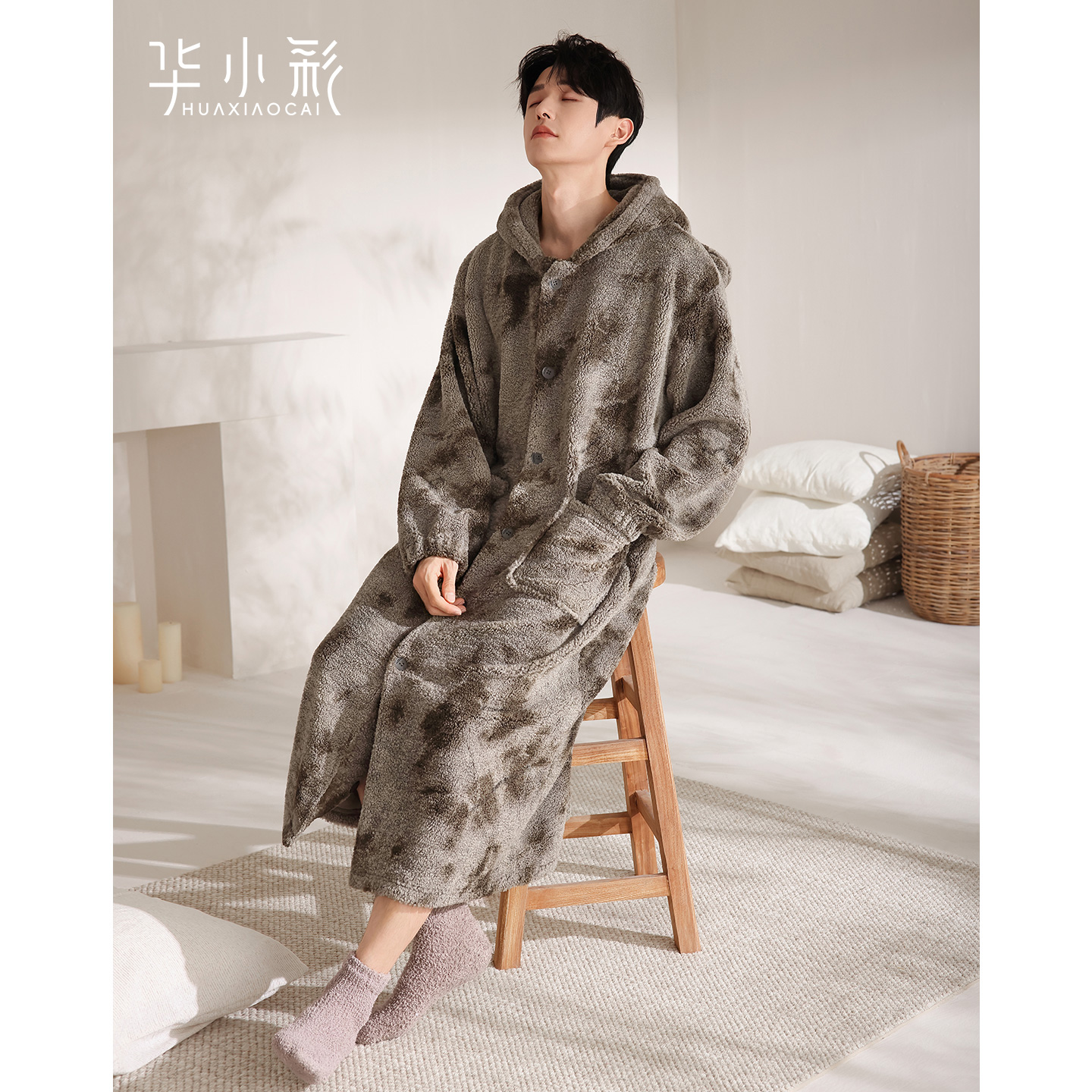 珊瑚绒睡袍男加厚青少年浴袍睡衣