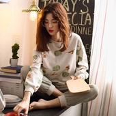 纯棉长袖 可外穿出门休闲家居服春夏季 大码 女士睡衣春秋款 全棉套装