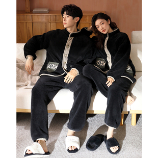 情侣睡衣2025新款 珊瑚绒黑色高级感冬天休闲保暖家居服男女 秋冬季