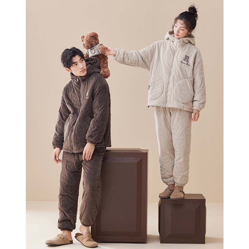 珊瑚绒情侣睡衣秋冬季三层加厚加绒夹棉保暖空气棉可爱休闲家居服,女士内衣/男士内衣/家居服,睡衣/家居服套装,淘宝优惠券,粉丝福利购,淘宝优惠卷