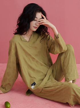 睡衣女春秋季纯棉长袖简约套头高级感家居服休闲外穿秋冬纯色套装