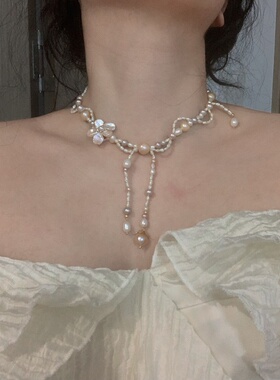 超绝氛围感浪漫天然淡水巴洛克异形珍珠花朵项链女款轻奢小众法式