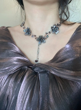 暗黑甜酷淡水珍珠花瓣珍珠手编花朵项链锁骨链重工华丽款售完绝版