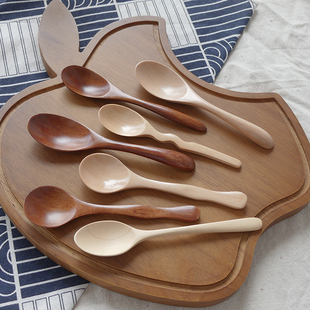 小木勺小童吃饭勺子宝宝喂饭勺实木勺防烫嘴勺子甜品小勺冰淇淋勺