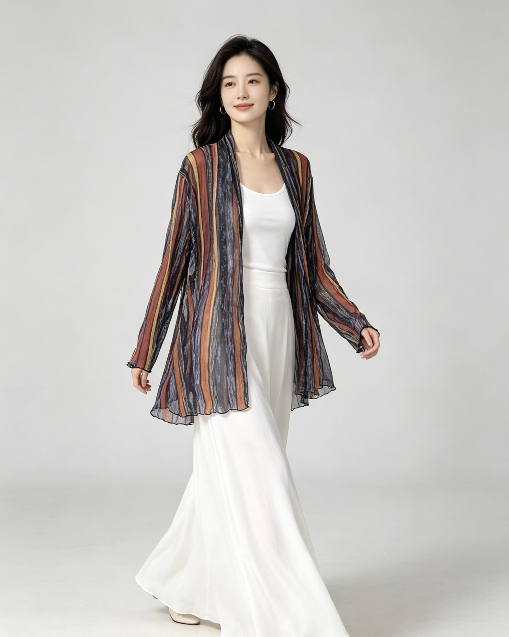 2026夏季新款印花真丝顺纡皱开衫桑蚕丝上衣真丝防晒外搭大码女装