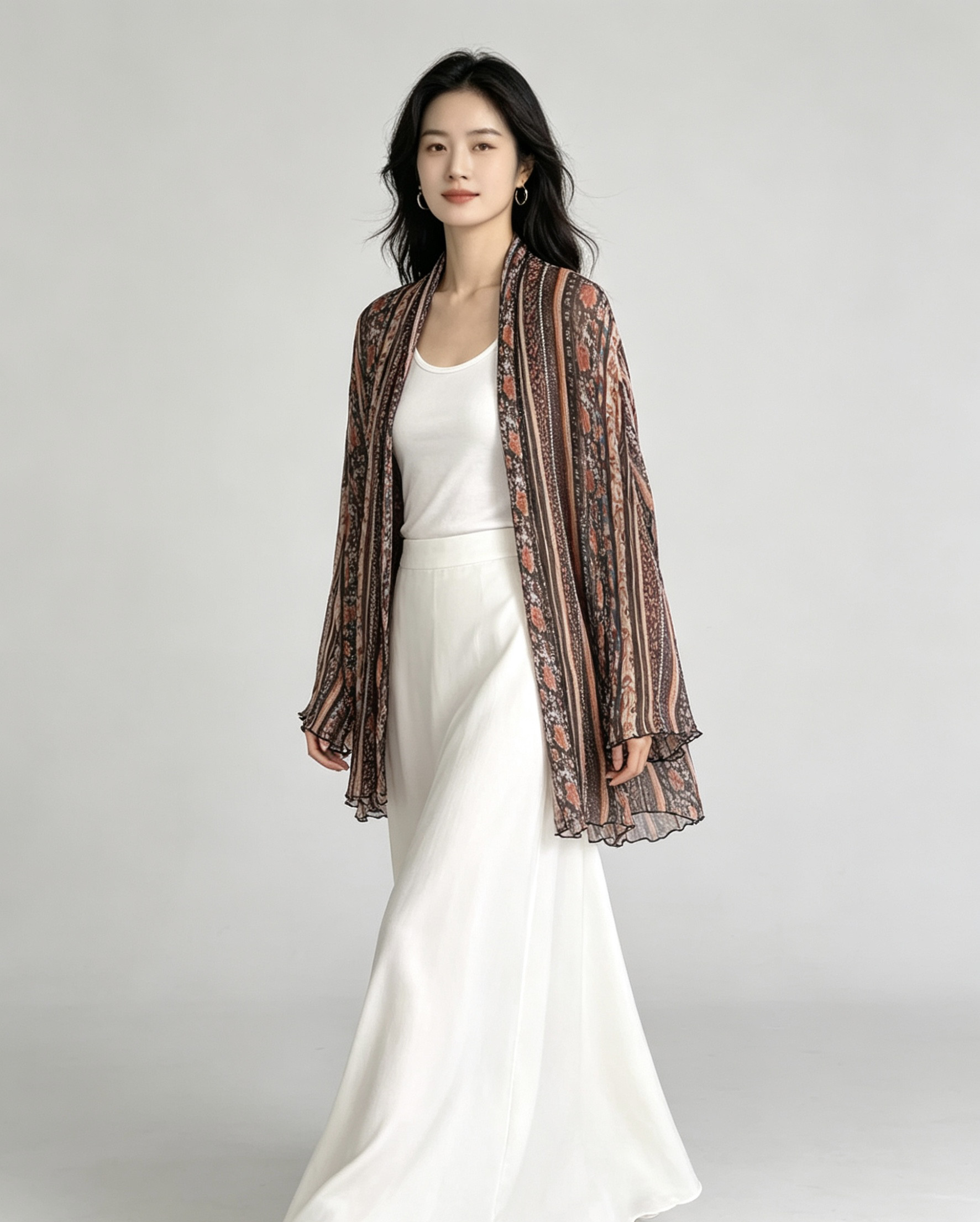 2026夏季新款印花真丝顺纡皱开衫桑蚕丝上衣真丝防晒外搭大码女装