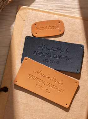 皮标装饰手工织包包围巾hand made皮革配饰配件diy二层牛皮标