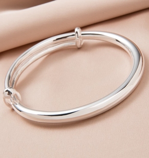银手镯女纯银9999光面推拉实心简约素圈年轻款送女友礼物足银镯子