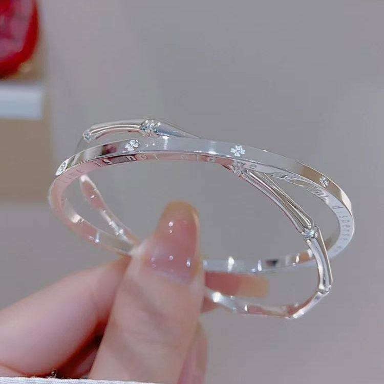 双环四叶草竹节银手镯女9999纯银实心足银闭口镯子2025新款礼物,饰品/流行首饰/时尚饰品新,其它首饰,淘宝优惠券,粉丝福利购,淘宝优惠卷