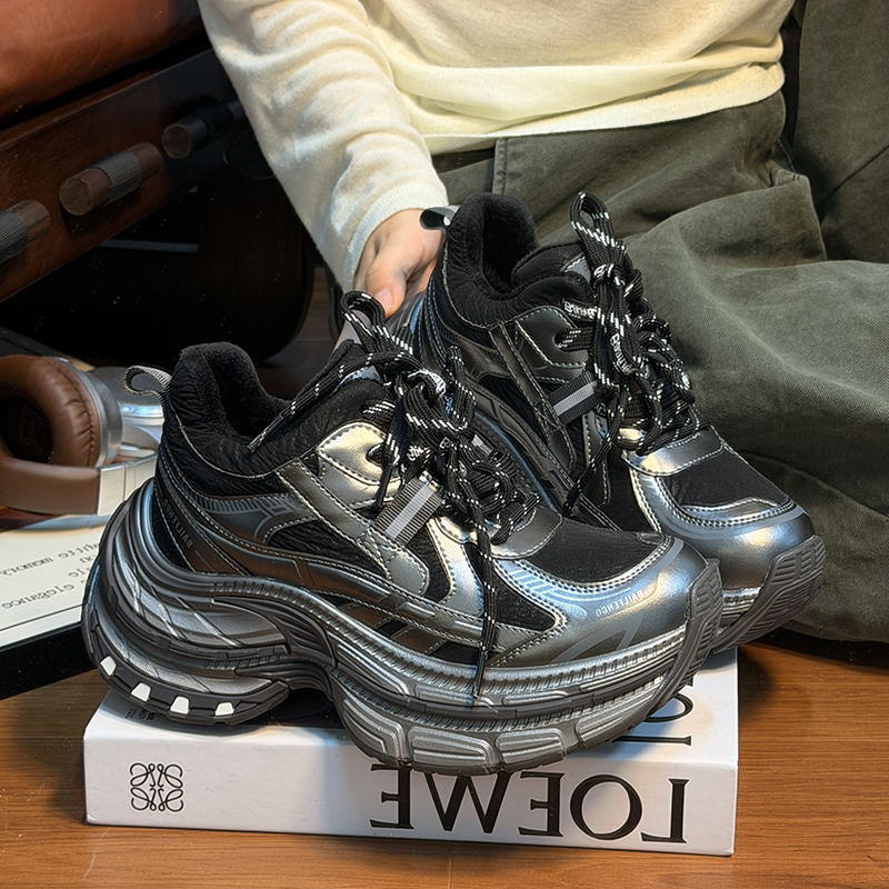 欧货真皮系带松糕厚底老爹鞋女