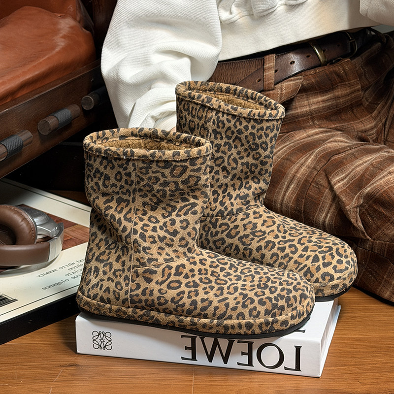 真皮豹纹雪地靴女加绒保暖棉靴2025冬季新款磨砂皮厚底短靴大棉鞋,女鞋,时尚雪地靴,淘宝优惠券,粉丝福利购,淘宝优惠卷