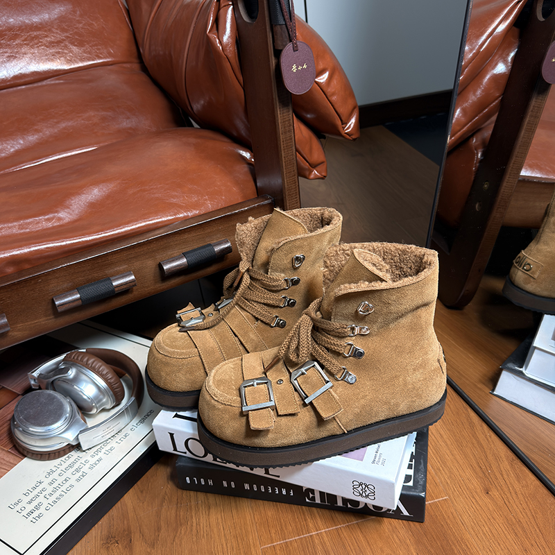 复古真皮丑萌大头松糕厚底雪地靴