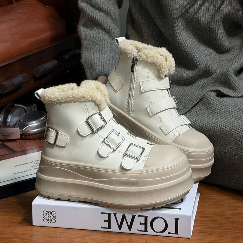 欧货真皮大头加绒松糕厚底马丁靴