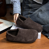 女2025冬季 新款 加绒保暖厚底懒人鞋 磨砂真皮复古大头勃肯鞋 乐福鞋