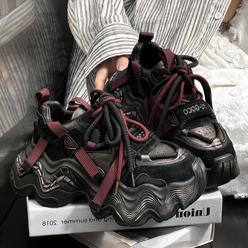 欧货真皮圆头松糕厚底增高老爹鞋