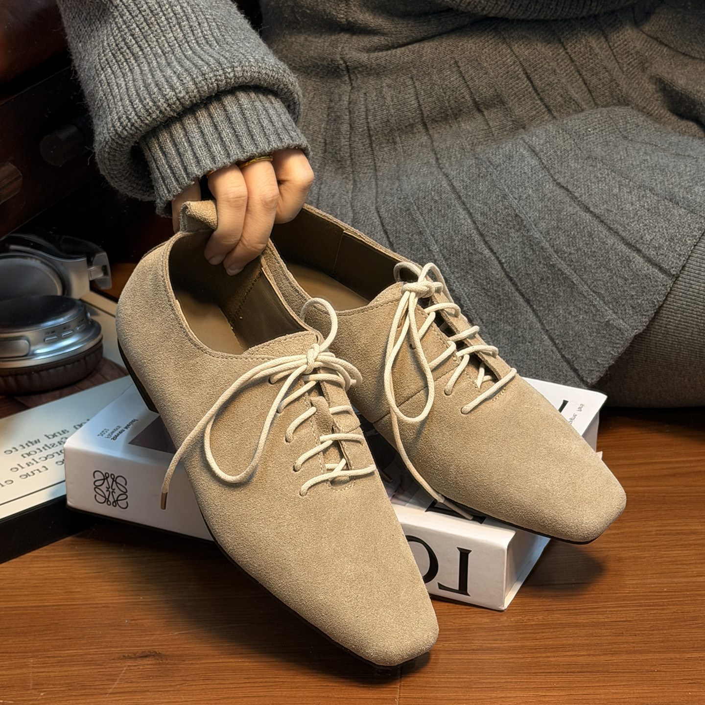 磨砂真皮复古方头系带平底小皮鞋女小众设计德比鞋乐福鞋休闲单鞋,女鞋,深口单鞋,淘宝优惠券,粉丝福利购,淘宝优惠卷