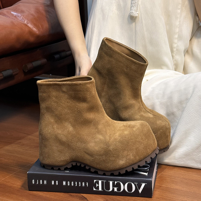 磨砂牛皮大头松糕厚底马丁靴女