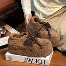 网红羊羔毛大头面包鞋女厚底松糕丑萌勃肯鞋小个子增高休闲毛毛鞋