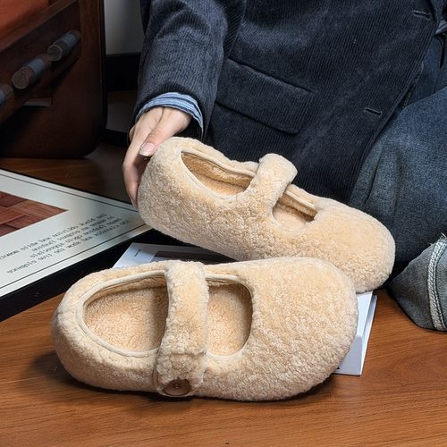 真皮羊羔毛厚底加绒毛毛鞋女