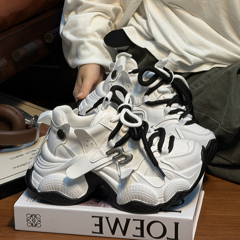 欧货真皮系带松糕厚底老爹鞋女