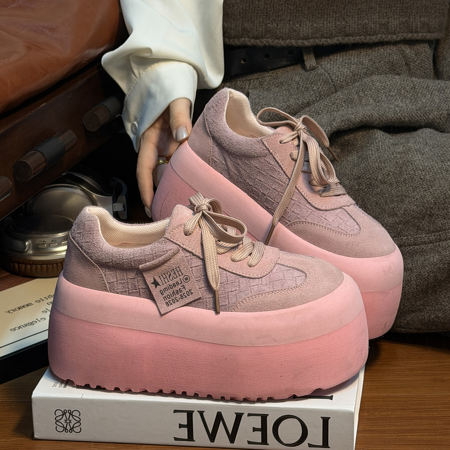 复古真皮做旧松糕厚底德训鞋女面包鞋百搭小个子增高休闲板鞋单鞋,女鞋,松糕（摇摇）鞋,淘宝优惠券,粉丝福利购,淘宝优惠卷