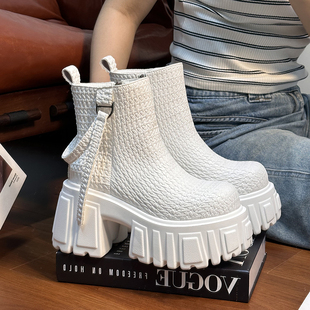 英伦风厚底粗跟短靴小个子增高切尔西靴 10cm高跟马丁靴女2025新款