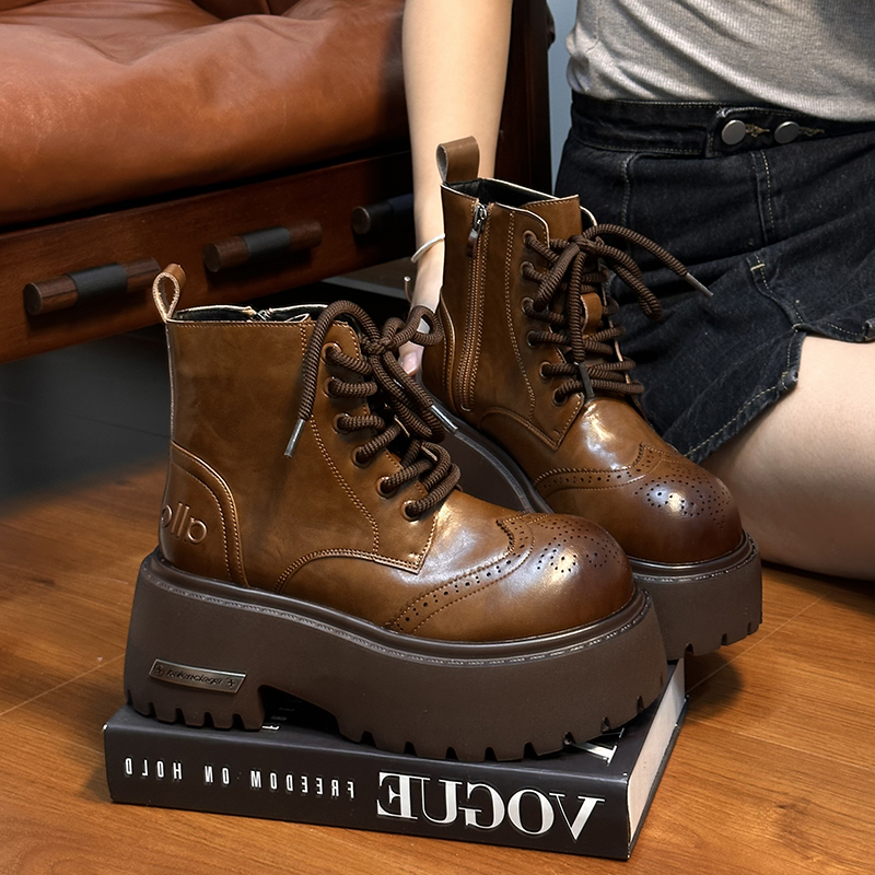 欧货真皮松糕厚底马丁靴女