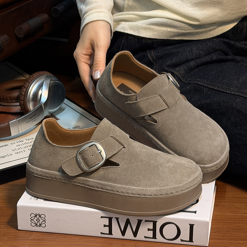 复古真皮大头丑萌勃肯鞋女厚底松糕面包鞋小个子增高休闲鞋乐福鞋,女鞋,勃肯鞋/软木鞋,淘宝优惠券,粉丝福利购,淘宝优惠卷