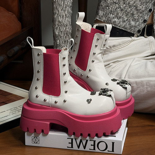 欧货真皮大头厚底松糕马丁靴女