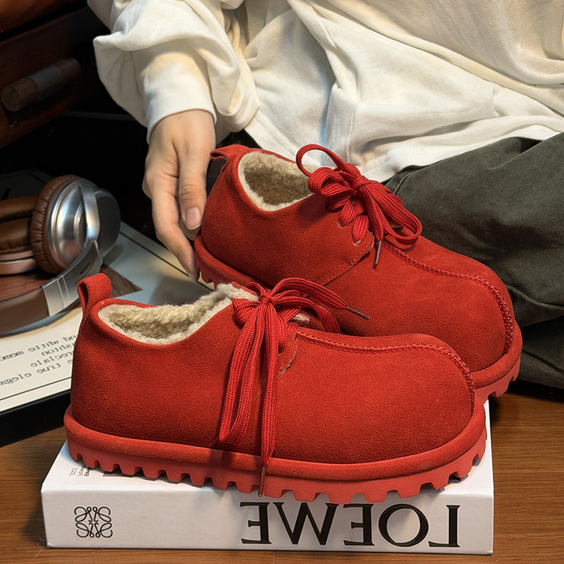 真皮系带丑萌大头面包鞋女勃肯鞋