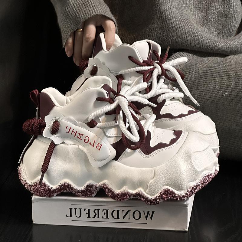 丑萌真皮大头系带厚底老爹鞋女