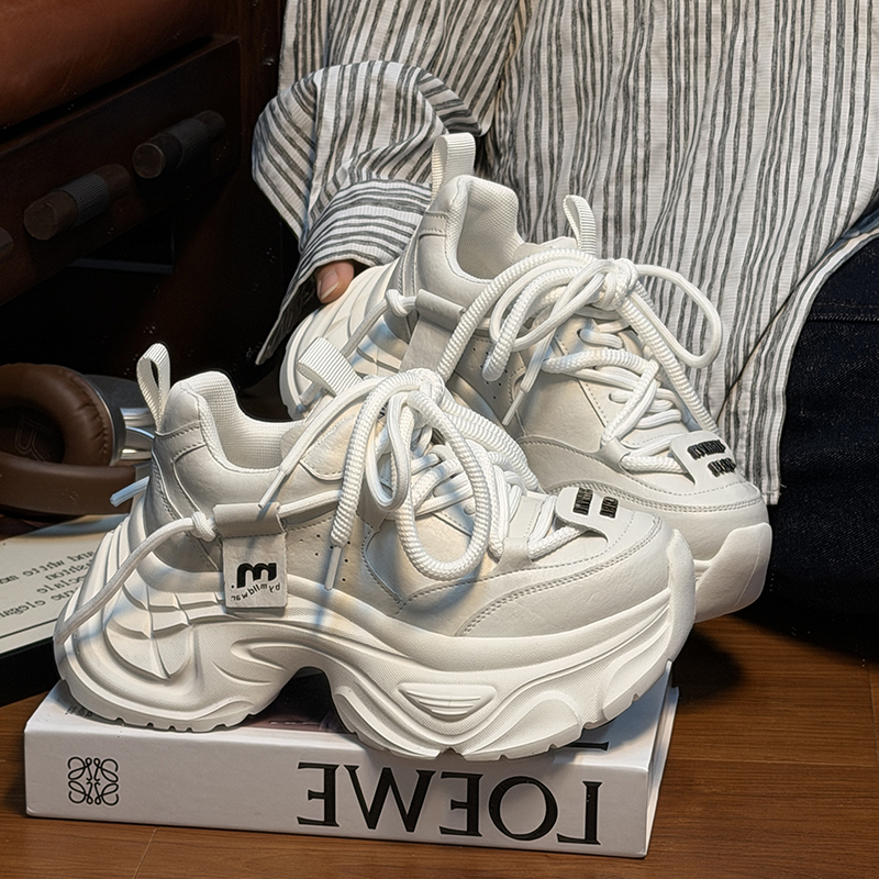 欧货真皮系带松糕厚底老爹鞋女