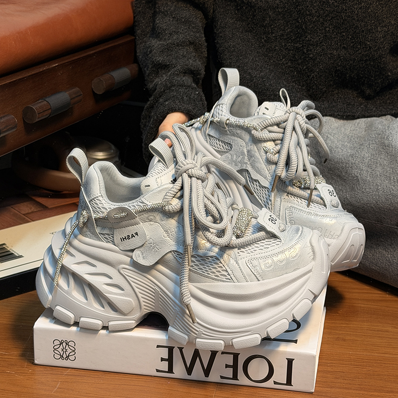 欧货真皮系带松糕厚底老爹鞋女