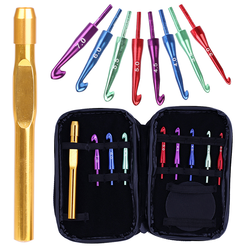 skc可换头彩色铝钩针可拆卸编织