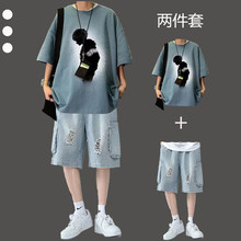 菲乐品牌男士夏天纯棉套装短袖T恤搭配短裤两件套高端青少年男装