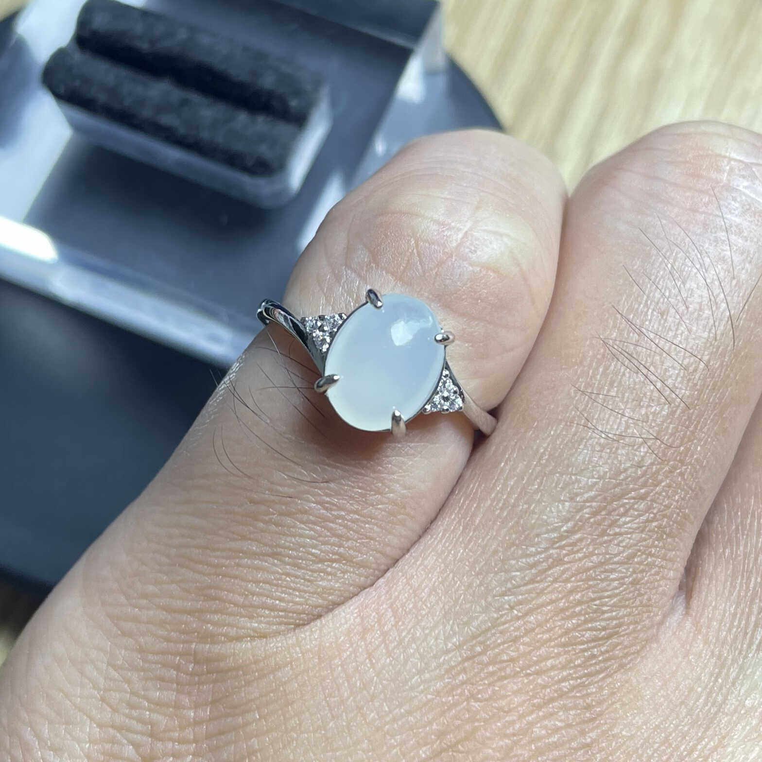 戒面A货女指环天然翡翠925银百搭