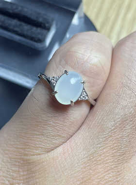 戒面A货女指环天然翡翠925银百搭