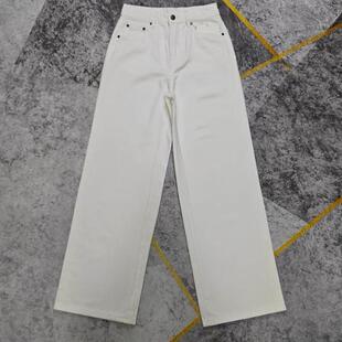 美系 女 白色德绒高腰阔腿裤 偏宽松阔脚裤 全棉薄绒保暖拖地裤