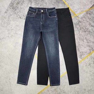 鑫淼外贸 加绒加小脚裤 碳黑色弹力保暖铅笔裤 中高腰一体绒靴裤