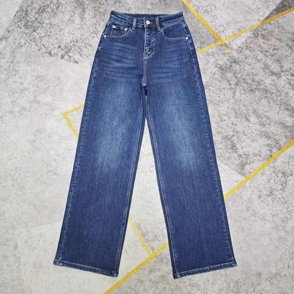 鑫淼外贸加绒加厚阔脚裤 弹力修身植绒直筒裤 高腰薄绒窄版阔腿裤