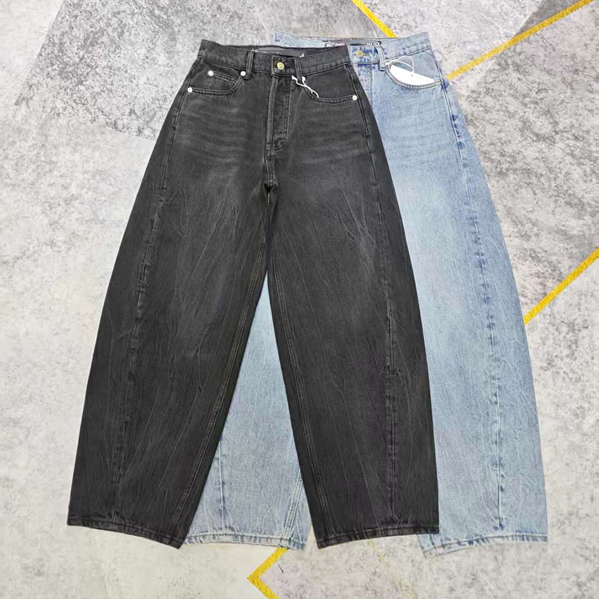 欧美高腰全棉复古弯刀裤 炭黑色阔腿裤 字母烫钻宽松款牛仔裤 女