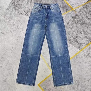 欧美高腰窄版阔腿裤 瘦版阔脚裤 全棉直筒裤 显大长腿牛仔裤 女