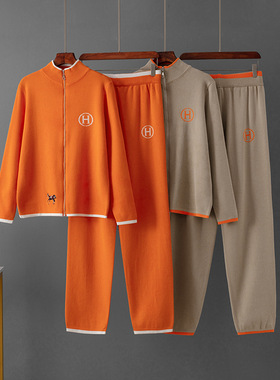 Long sleeve sweater coat knitted pants刺绣长袖毛衣外套针织裤