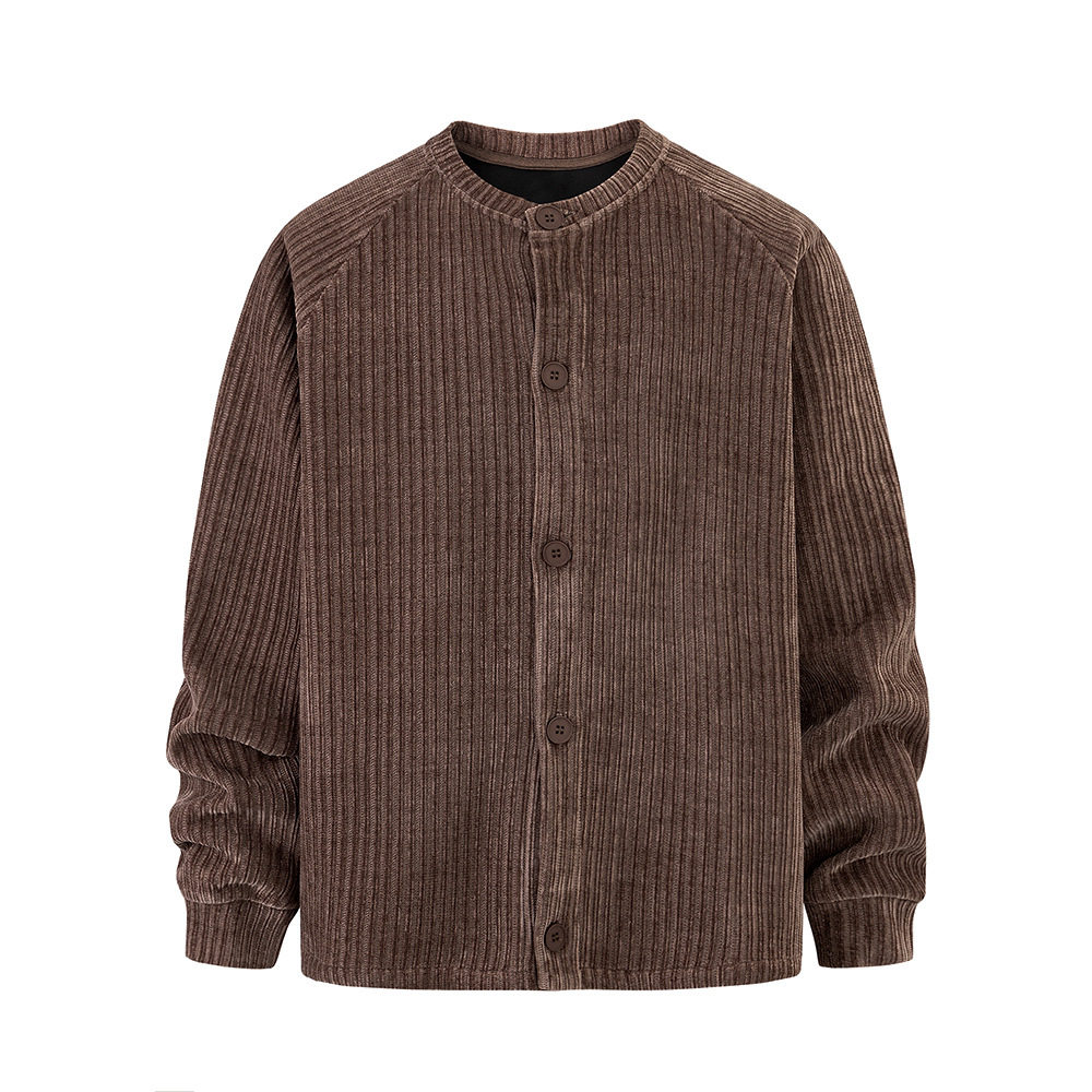 灯芯绒圆领夹克韩版潮流上衣外套 Corduroy crew neck jacket top