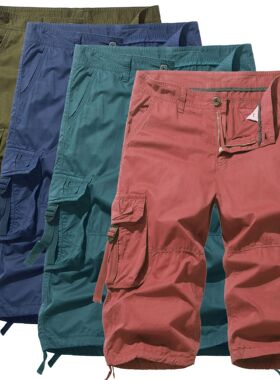 Cargo capri shorts with multiple pockets工装七分裤多口袋短裤
