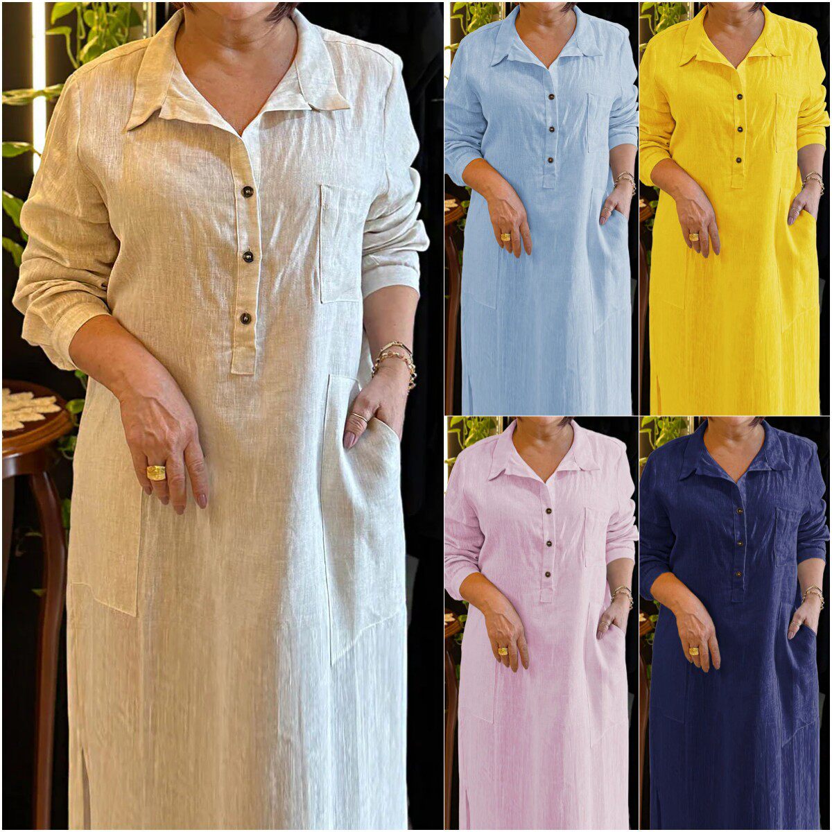 女装纯色大码长袖连衣裙